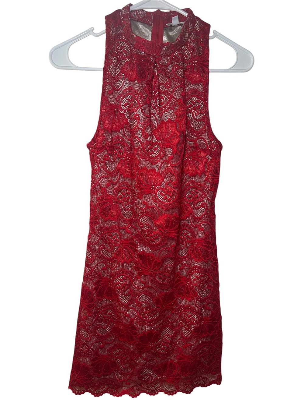 Love Fire Red Lace Gold Slip Sleeveless Shift Dress Elegant Dress Small Holiday